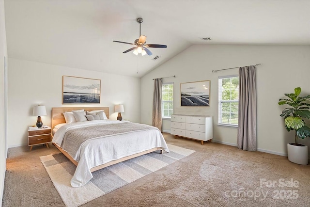 2515 Walnut Forest Dr, Charlotte, NC 28216 - carpeted bedroom featuring vaulted ceiling, ceiling fan, and baseboards