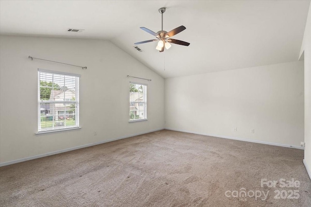 2515 Walnut Forest Dr, Charlotte, NC 28216 - carpeted spare room featuring a ceiling fan, lofted ceiling, and baseboards
