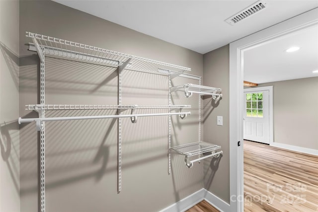 walk in closet featuring wood finished floors