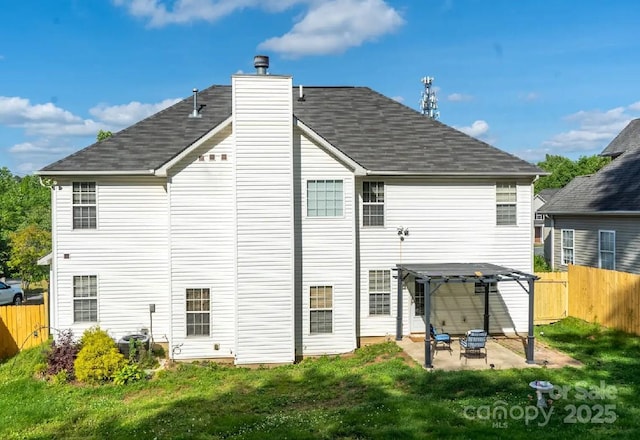 5227 Eagle Creek Dr, Charlotte, NC 28269 - rear view of property with a patio, a chimney, and roof with shingles