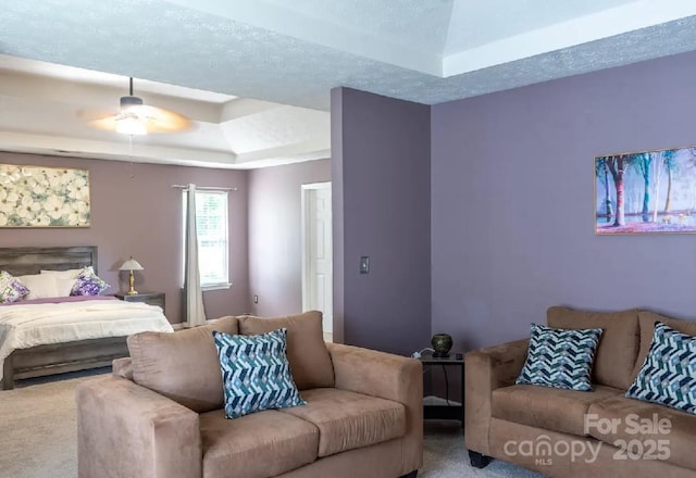 5227 Eagle Creek Dr, Charlotte, NC 28269 - carpeted bedroom with a tray ceiling and a textured ceiling