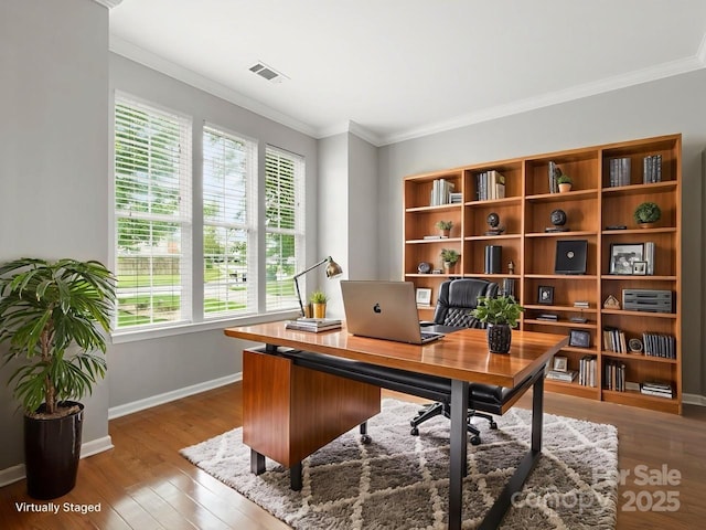 3038 Sterling Ct, Fort Mill, SC 29707 - office with baseboards, wood finished floors, and ornamental molding