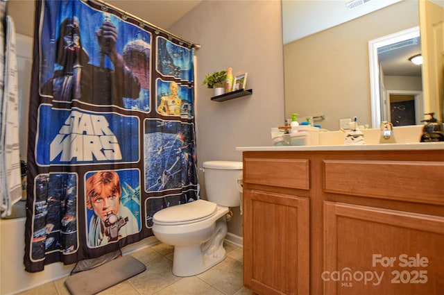 4075 Clover Rd NW, Concord, NC 28027 - full bath with tile patterned floors, toilet, vanity, and a shower with curtain