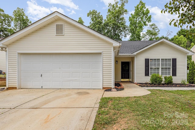 1776 Baylor Dr, Rock Hill, SC 29732 - ranch-style home with concrete driveway, roof with shingles, a front yard, and an attached garage
