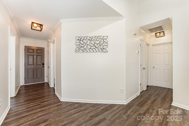 1776 Baylor Dr, Rock Hill, SC 29732 - hallway featuring dark wood-style floors, crown molding, and baseboards