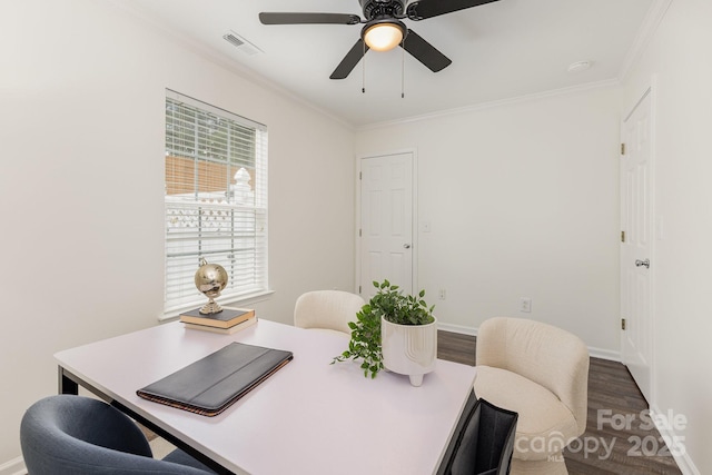 1776 Baylor Dr, Rock Hill, SC 29732 - office space with wood finished floors, ornamental molding, ceiling fan, and baseboards