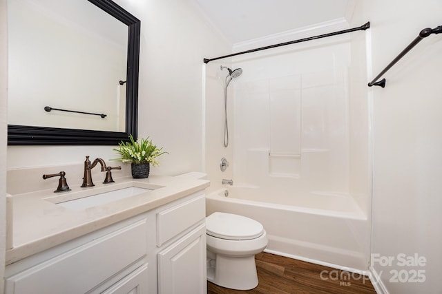 1776 Baylor Dr, Rock Hill, SC 29732 - full bath with wood finished floors, toilet, ornamental molding, vanity, and shower / tub combination