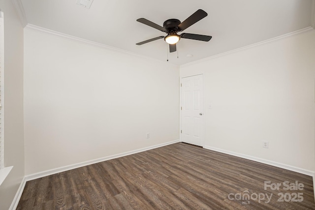 1776 Baylor Dr, Rock Hill, SC 29732 - unfurnished room with dark wood-style flooring, baseboards, ornamental molding, and ceiling fan