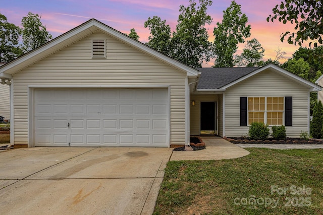 1776 Baylor Dr, Rock Hill, SC 29732 - ranch-style home with driveway, a garage, roof with shingles, and a front yard