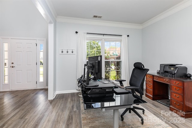 9593 Indian Beech Ave NW, Concord, NC 28027 - office with light wood-type flooring, crown molding, and baseboards