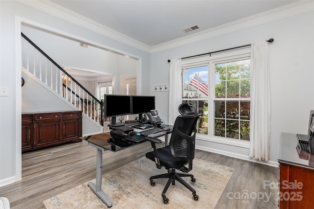 9593 Indian Beech Ave NW, Concord, NC 28027 - office space with light wood-type flooring, crown molding, and baseboards