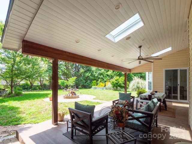 8605 Soaring Eagle Ln, Waxhaw, NC 28173 - view of patio / terrace with an outdoor living space with a fire pit and a ceiling fan
