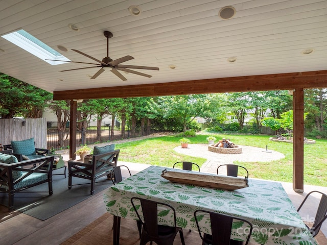 8605 Soaring Eagle Ln, Waxhaw, NC 28173 - view of patio featuring an outdoor living space with a fire pit and ceiling fan