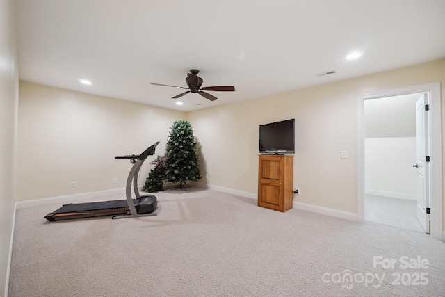 270 N St, Salisbury, NC 28147 - exercise room with ceiling fan, carpet floors, recessed lighting, and baseboards