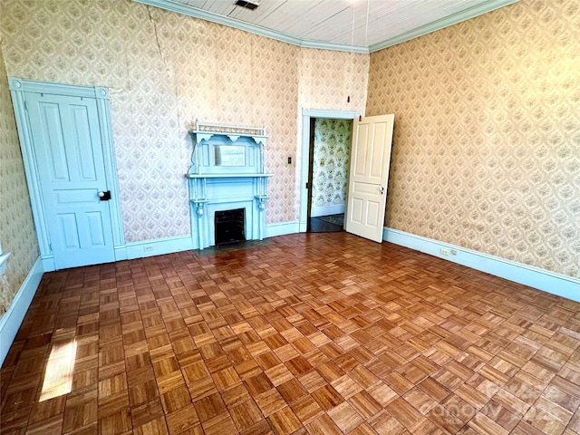 4689 Lakeview Acres Rd, Valdese, NC 28690 - unfurnished living room with baseboards and wallpapered walls