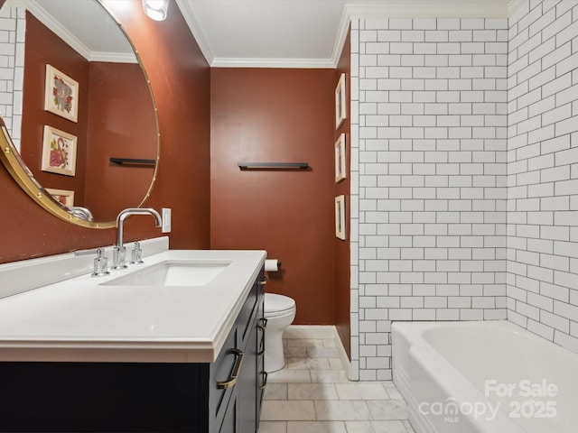 827 Fairbanks Rd, Charlotte, NC 28210 - bathroom featuring toilet, vanity, ornamental molding, and baseboards