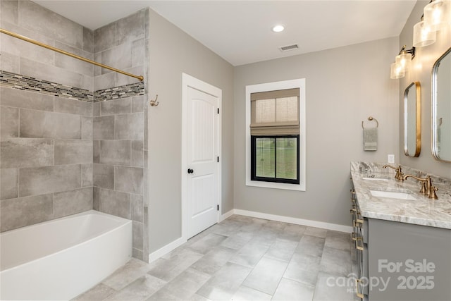 467 Dale Rd, Spruce Pine, NC 28777 - full bathroom featuring double vanity, baseboards, recessed lighting, and shower / washtub combination