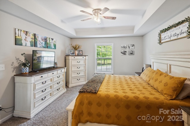 835 Jet St, Kannapolis, NC 28081 - carpeted bedroom featuring a tray ceiling and ceiling fan