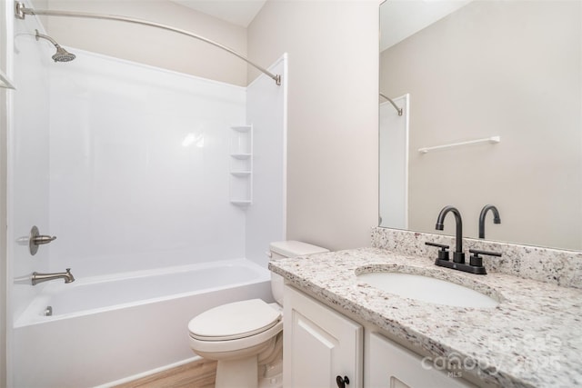 6201 New Hope Church Rd, Marshville, NC 28103 - full bathroom with shower / washtub combination, toilet, wood finished floors, and vanity