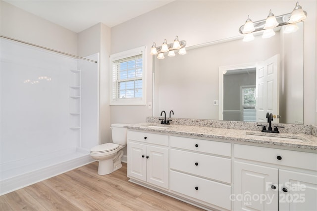 6201 New Hope Church Rd, Marshville, NC 28103 - full bathroom featuring toilet, wood finished floors, double vanity, and plenty of natural light