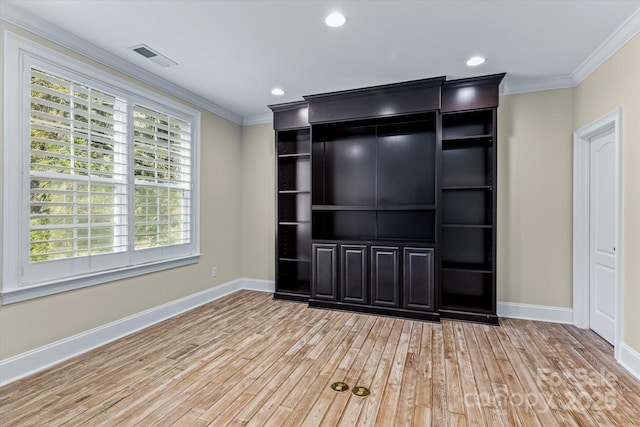 11052 Preservation Park Dr, Charlotte, NC 28214 - unfurnished living room featuring wood finished floors, baseboards, ornamental molding, and recessed lighting
