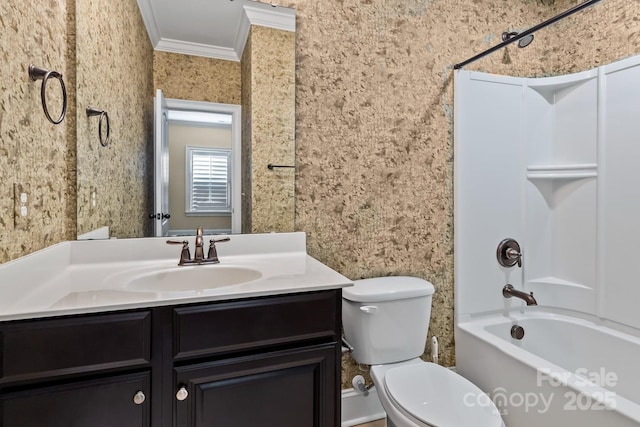 11052 Preservation Park Dr, Charlotte, NC 28214 - full bath with toilet, vanity, crown molding, and shower / tub combination