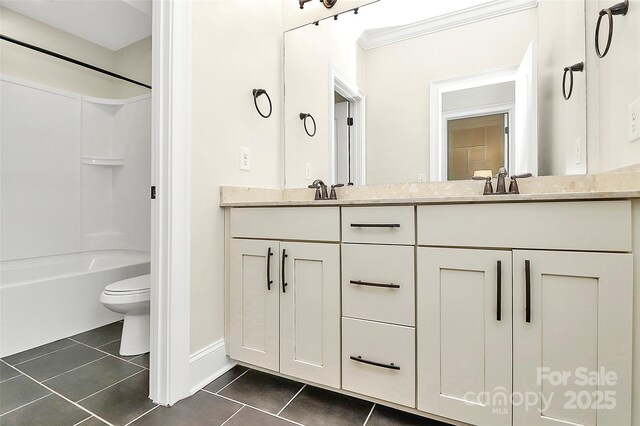 11052 Preservation Park Dr, Charlotte, NC 28214 - full bathroom featuring tile patterned floors, double vanity, toilet, shower / washtub combination, and baseboards