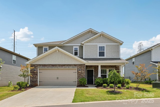 15023 Longmoore Dr, Charlotte, NC 28278 - craftsman inspired home with driveway, a garage, and a front lawn