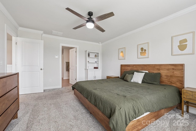 15023 Longmoore Dr, Charlotte, NC 28278 - carpeted bedroom with crown molding, baseboards, and ceiling fan