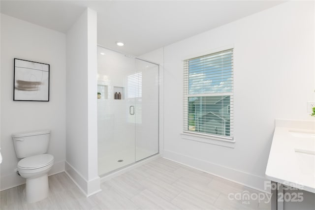 32616 Millingport Rd Unit 7144, New London, NC 28127 - bathroom featuring a stall shower, double vanity, and recessed lighting