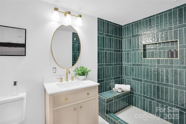 9826 Meringue Pl Unit 15, Charlotte, NC 28270 - bathroom featuring toilet, tiled shower, and vanity