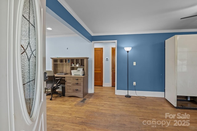 800 Woodlawn St, Belmont, NC 28012 - office space featuring wood finished floors, crown molding, and a ceiling fan