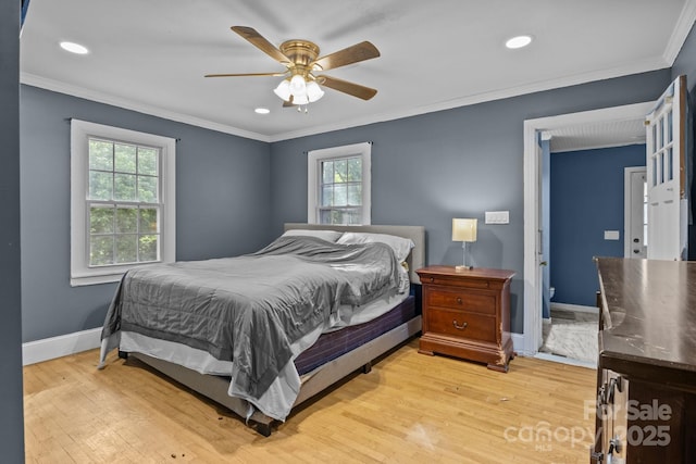 800 Woodlawn St, Belmont, NC 28012 - bedroom featuring multiple windows, recessed lighting, ornamental molding, light wood finished floors, and ceiling fan