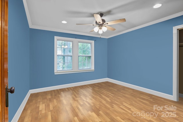 800 Woodlawn St, Belmont, NC 28012 - empty room featuring wood finished floors, a ceiling fan, ornamental molding, and recessed lighting