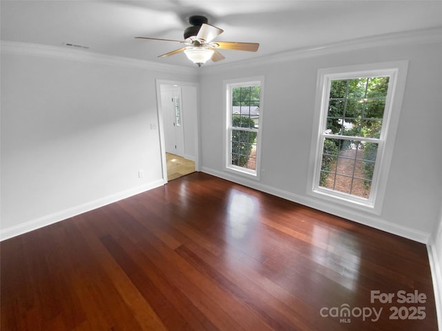 10518 Fairway Ridge Rd, Charlotte, NC 28277 - unfurnished room featuring ceiling fan, dark wood finished floors, baseboards, and crown molding