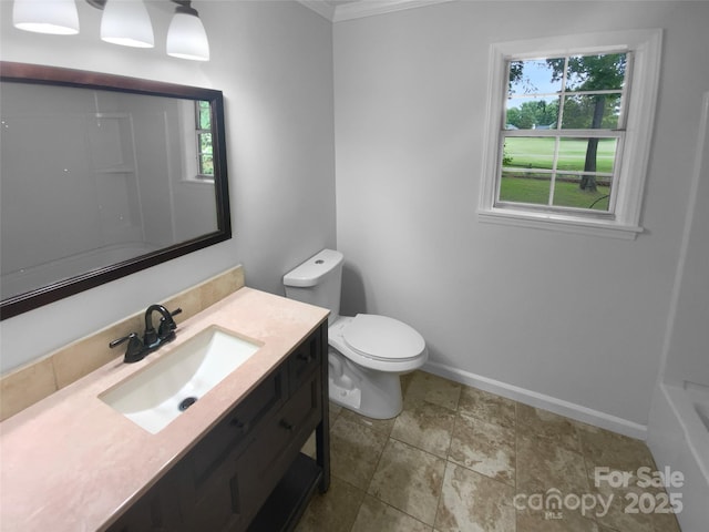 10518 Fairway Ridge Rd, Charlotte, NC 28277 - full bathroom featuring healthy amount of natural light, ornamental molding, toilet, baseboards, and vanity