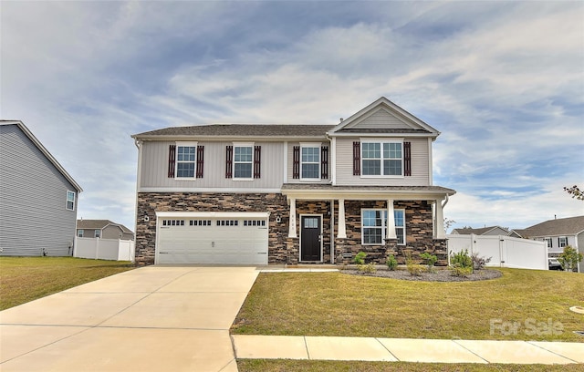 9505 Cotswood Pl, Gastonia, NC 28056 - craftsman-style home featuring driveway, stone siding, a garage, and a porch