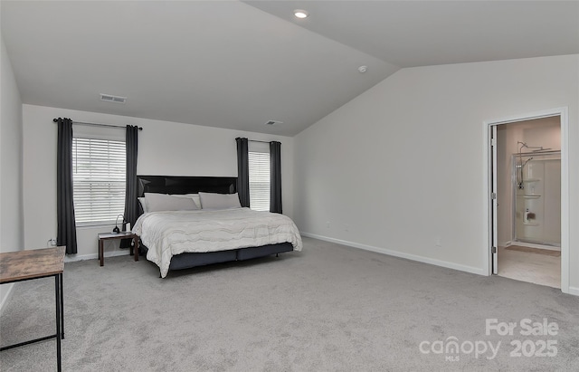 9505 Cotswood Pl, Gastonia, NC 28056 - carpeted bedroom featuring lofted ceiling and ensuite bathroom