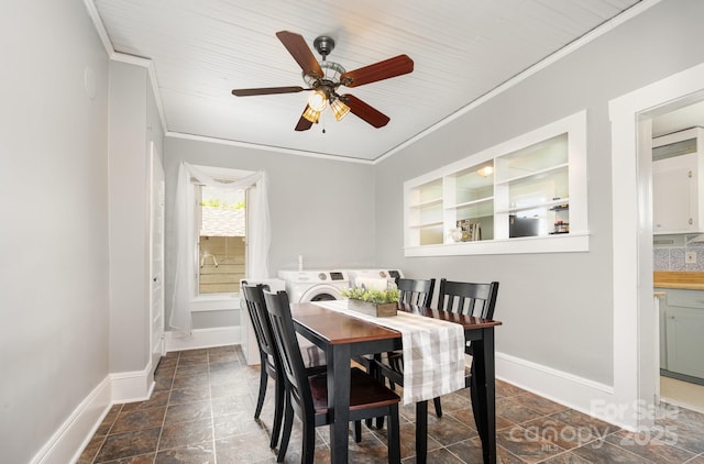380 Woodlawn Ave, Cramerton, NC 28032 - dining room with dark stone finish floors, crown molding, and a ceiling fan