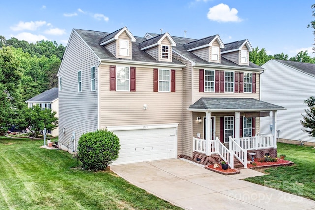 1503 Stoney Ct, York, SC 29745 - view of front facade featuring covered porch, an attached garage, driveway, and a front lawn
