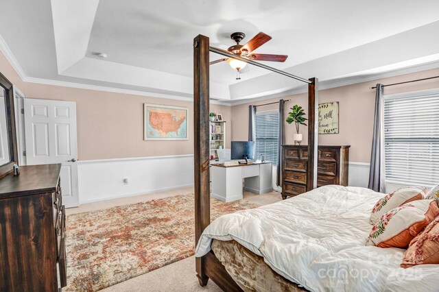 1503 Stoney Ct, York, SC 29745 - carpeted bedroom with a raised ceiling, an office area, ornamental molding, and a ceiling fan