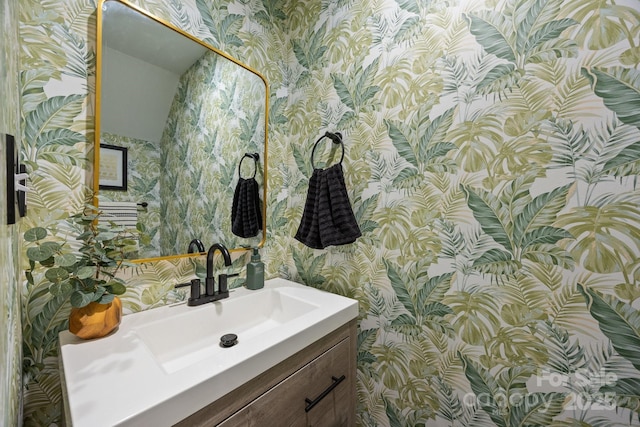 3528 Colony Rd Unit A, Charlotte, NC 28211 - bathroom with wallpapered walls and vanity