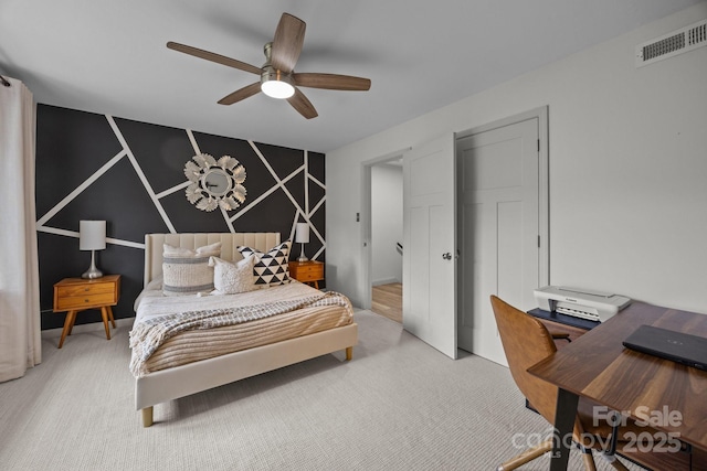 3528 Colony Rd Unit A, Charlotte, NC 28211 - bedroom with light carpet, a desk, and ceiling fan