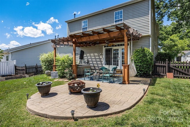 6107 Raisin Tree Ln, Charlotte, NC 28215 - back of house with a fire pit, a pergola, a patio area, and a ceiling fan