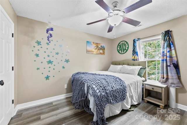 641 Saratoga Dr, Clover, SC 29710 - bedroom featuring wood finished floors, baseboards, a textured ceiling, and ceiling fan