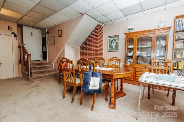 773 Peppers Creek Rd, Marion, NC 28752 - dining space featuring light carpet, a paneled ceiling, and stairway
