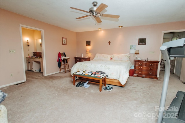 773 Peppers Creek Rd, Marion, NC 28752 - bedroom featuring carpet floors, baseboards, ensuite bath, and ceiling fan