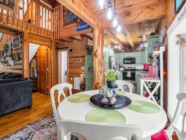 321 River Ridge Parkway, Rutherfordton, NC 28139 - dining room featuring wood ceiling with exposed beams and light wood-style flooring
