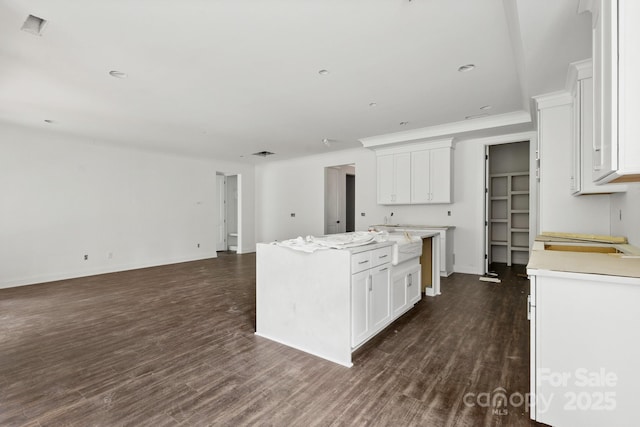 4315 Palm Dr, Denver, NC 28037 - kitchen with open floor plan, dark wood-type flooring, white cabinetry, baseboards, and light countertops