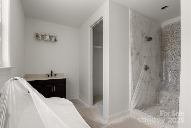 4315 Palm Dr, Denver, NC 28037 - full bath featuring a marble finish shower and vanity